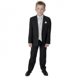 Boys Black & Ivory 6 Piece Slim Fit Suit